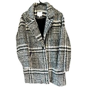 Greylin Monochrome Black White Plaid Gray Pea Coat, Women’s Sz M